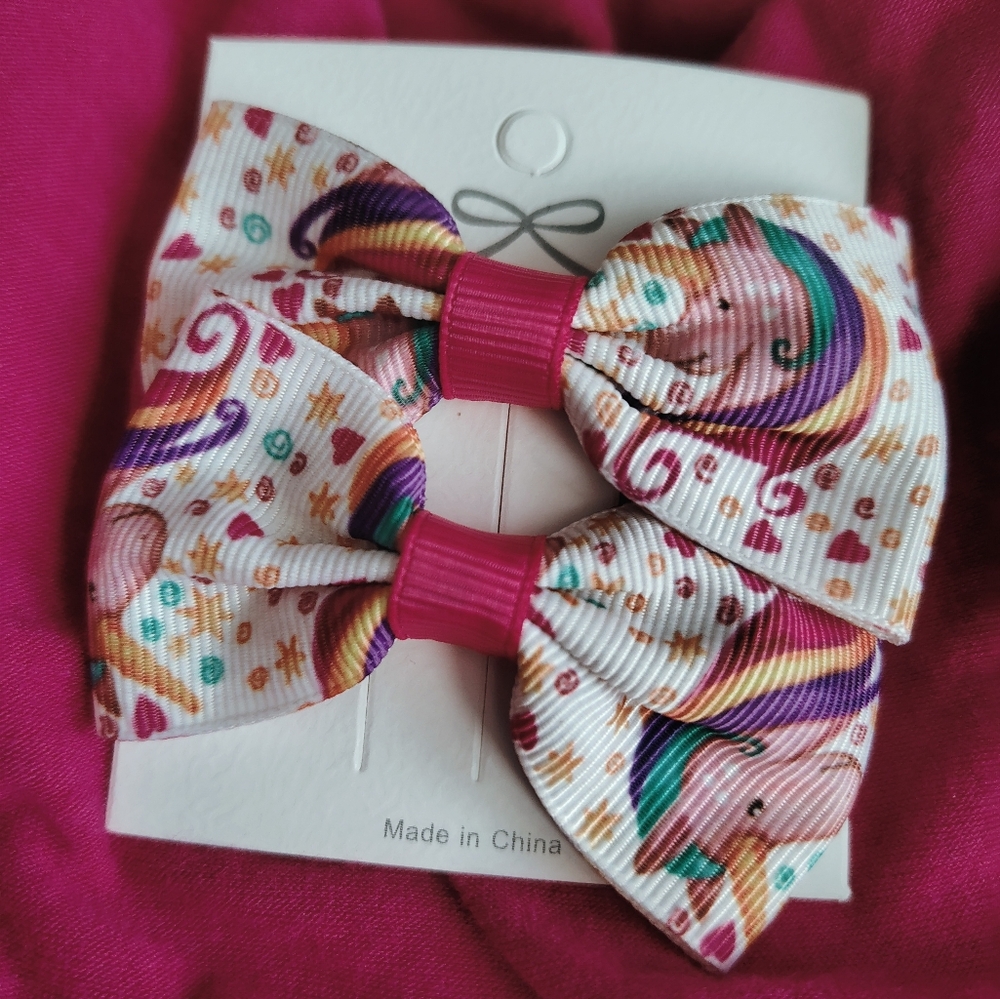 Unicorn Print Hair Bows for Kids